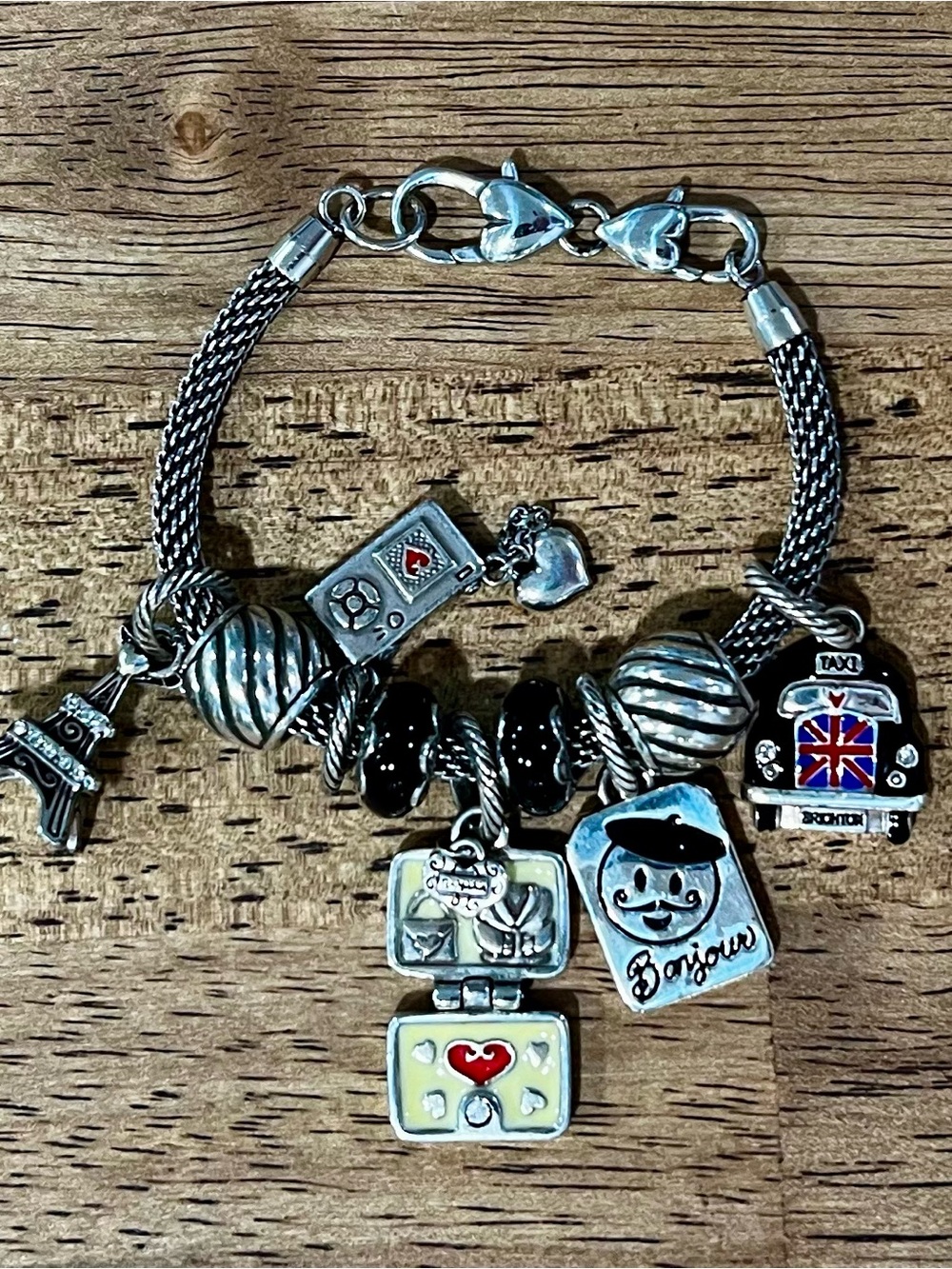 Brighton Silver-Tone Paris & London Charm Bracelet with Black and Red Accents